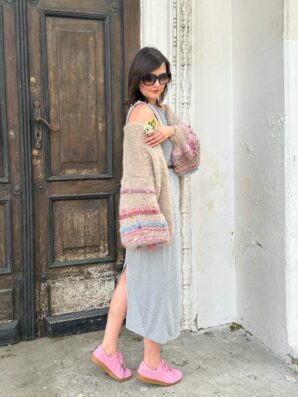 Kardigan Beige Flower długość 120 cm NA ZAMÓWIENIE